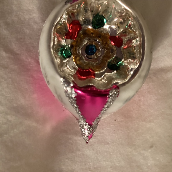 Ornament Christmas Poland Teardrop Heavy Glitter Indent Mirror Reflector 3 1/2in - Picture 12 of 12